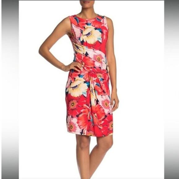 T TAHARI Woman Event Floral Ruched Dress Sleeveless Back Zipper Plus Size - Picture 1 of 7